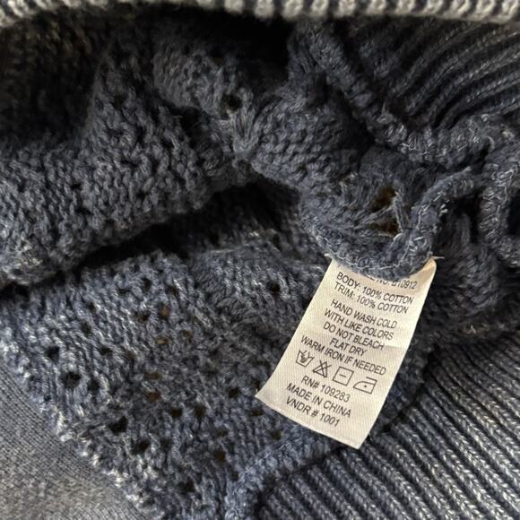 Vintage Havana Crochet Sleeve Distressed Blue Sweatshirt Small Crew Cropped - Picture 7 of 8